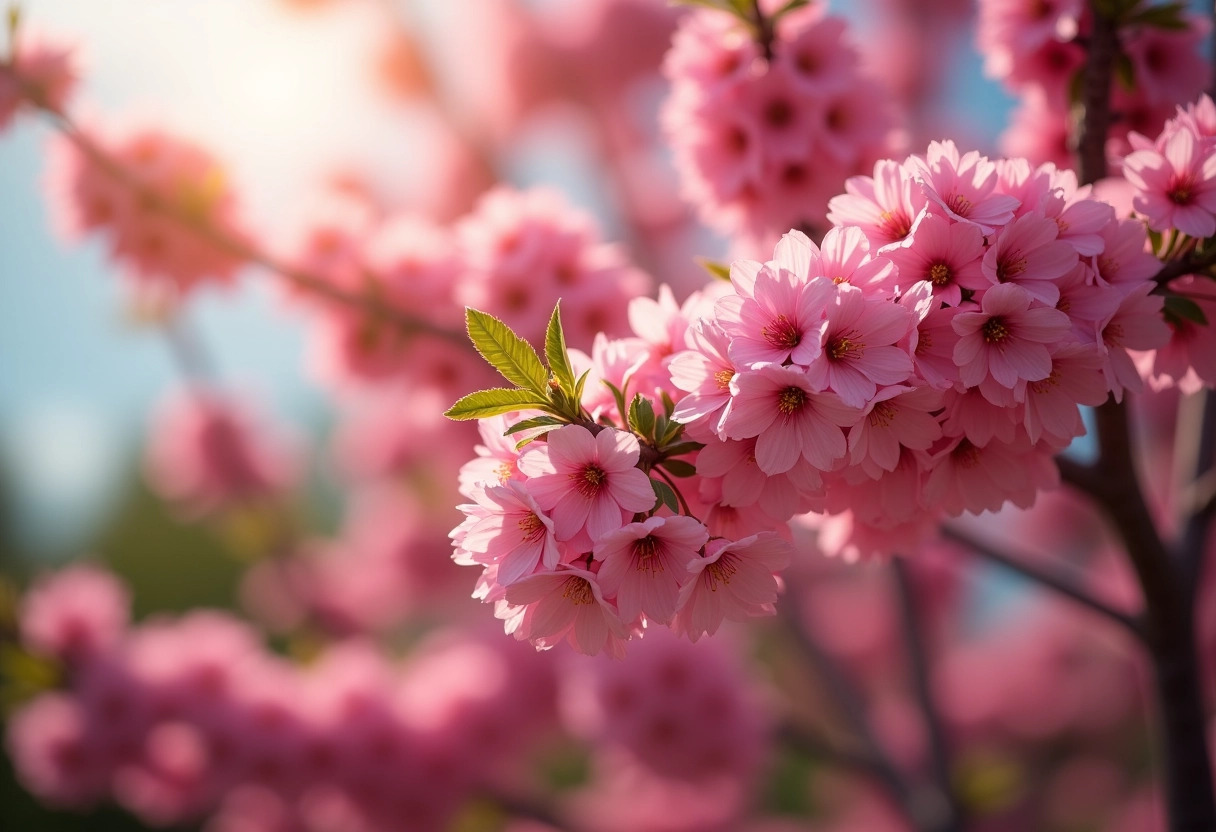 arbre fleurs roses