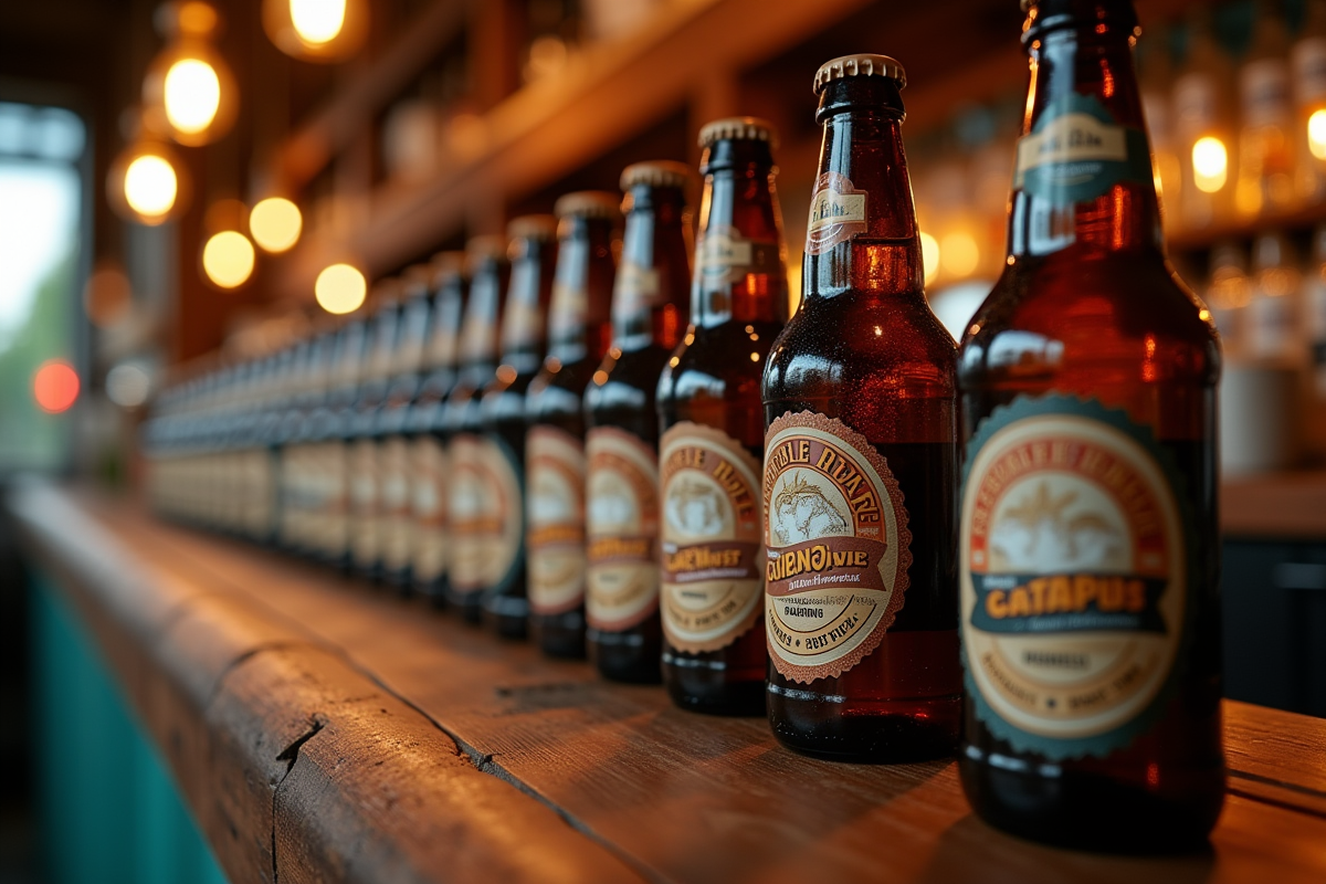 Plusieurs bouteilles de bière sans gluten sur un comptoir