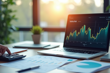 Bureau moderne avec graphiques financiers et ordinateur