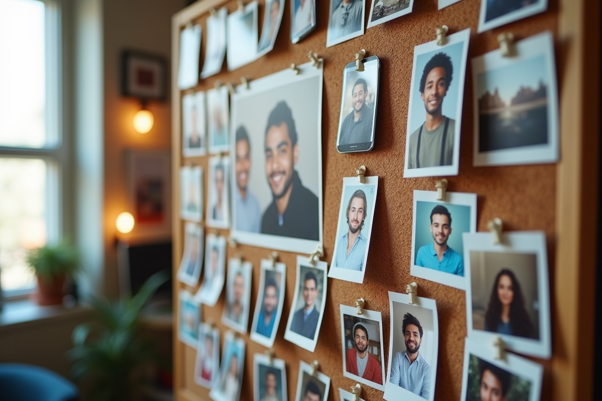 Portrait collage de profils et photos sur tableau créatif