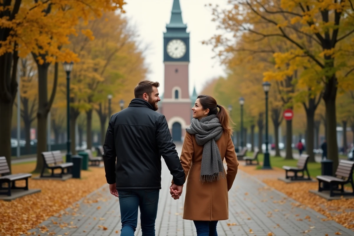 Homme et femme se tenant la main dans un parc d