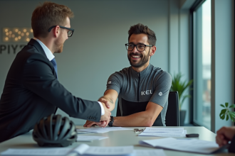 Cycliste professionnel en réunion d'affaires en intérieur