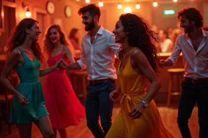 Groupe de jeunes adultes dansant salsa dans un club à Lille