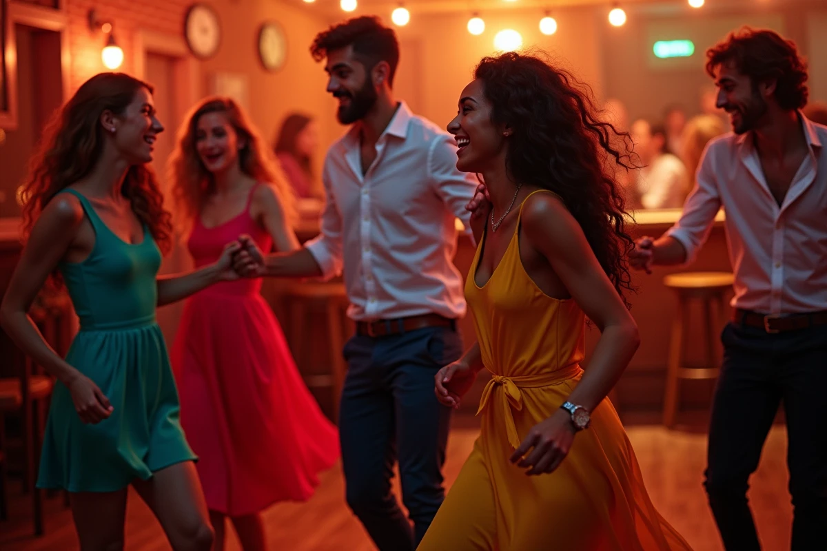 Groupe de jeunes adultes dansant salsa dans un club à Lille