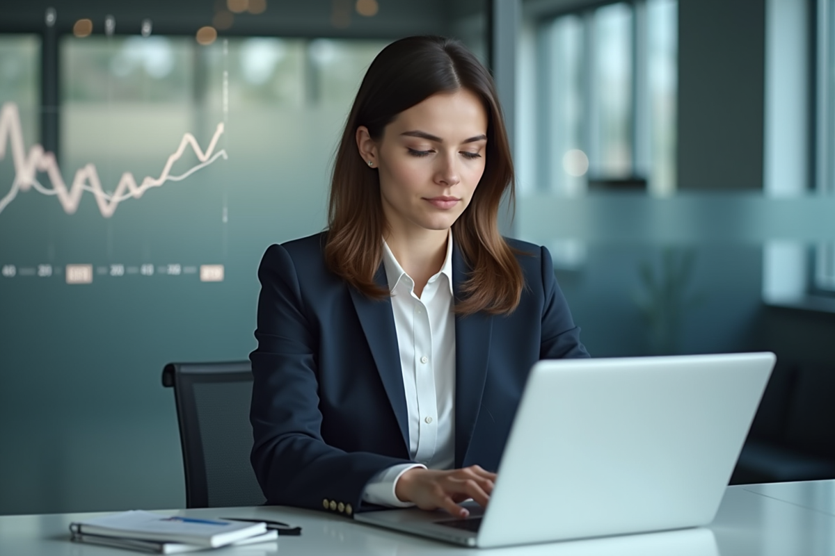 Jeune femme professionnelle analysant des données sur un ordinateur