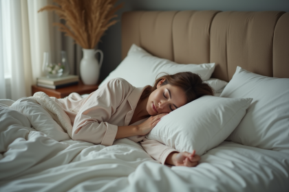 Femme endormie paisiblement dans son lit douillet
