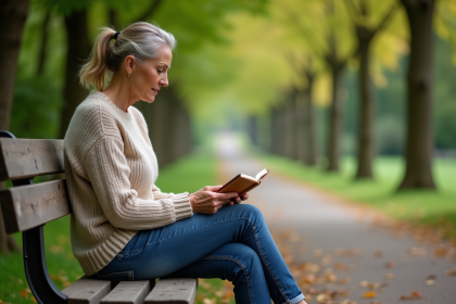 Femme assise sur un banc dans un parc calme