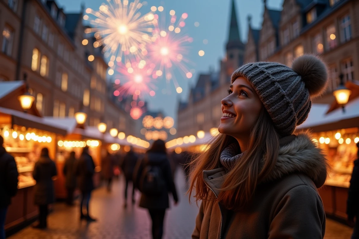 Jeune femme regardant des feux d
