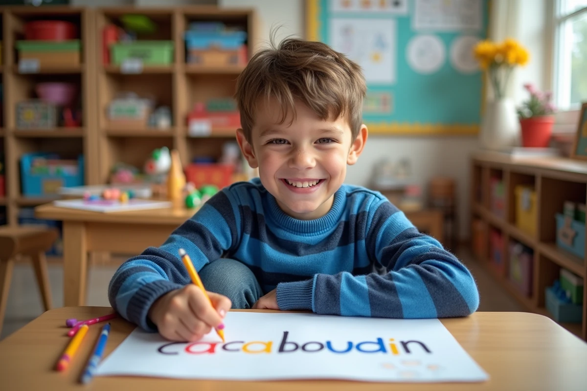 Garçon dessinant avec des marqueurs dans la classe
