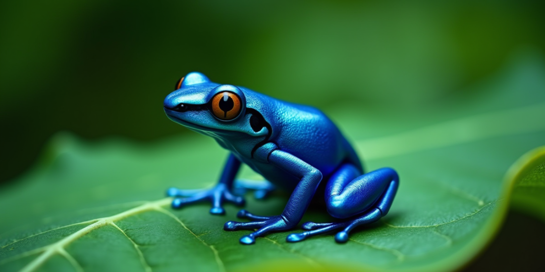 Grenouille dard bleu sur une feuille verte en forêt