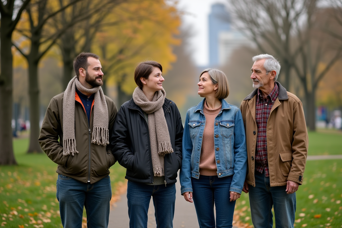 Groupe divers d adultes dans un parc en automne