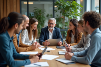 Groupe de professionnels en réunion d'innovation