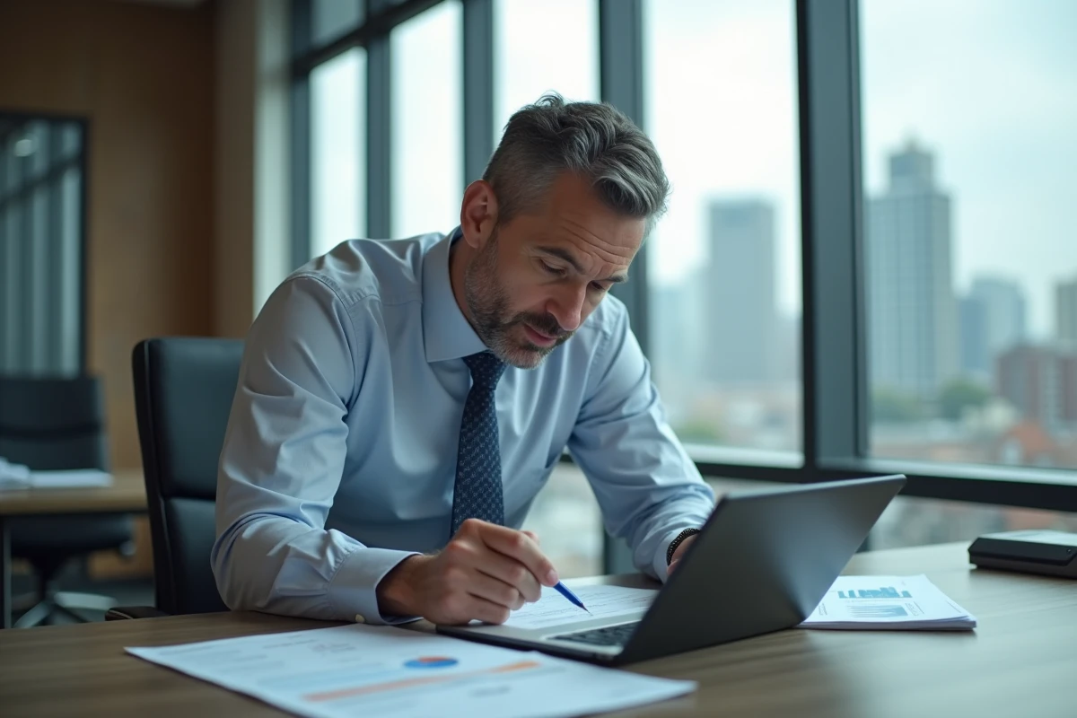 Homme d'affaires en réunion de finances dans un bureau moderne