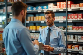 Homme d'affaires examine une boîte de cigarettes dans un magasin luxembourgeois
