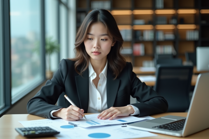 Jeune femme en tenue professionnelle dans un bureau moderne