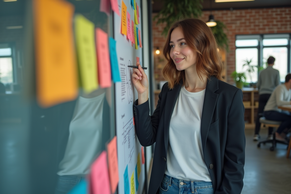 Jeune femme devant mur d