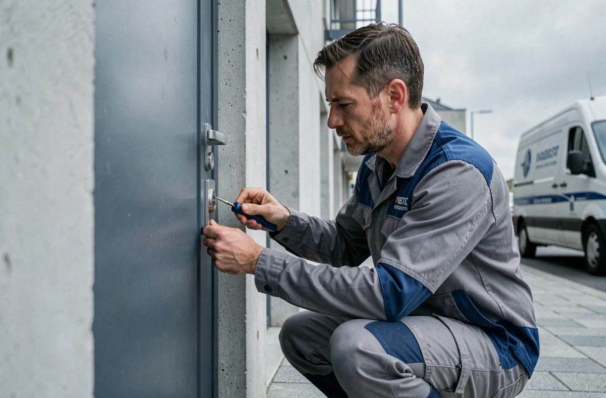 Serrurier de La Clé Brestoise intervenant sur une serrure de porte d'immeuble à Brest