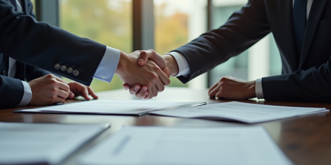Réunion d'affaires avec signature de contrat juridique