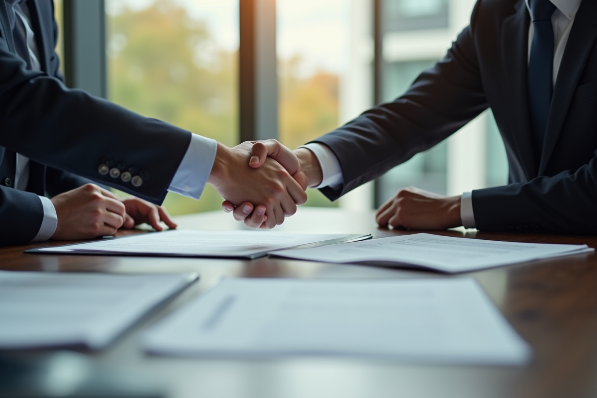 Réunion d'affaires avec signature de contrat juridique