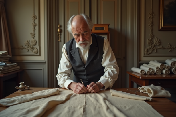 Tailleur âgé travaillant dans un atelier parisien ancien