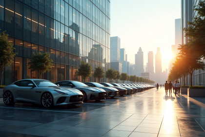 Voitures de luxe et économiques devant un siège moderne